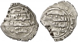 Taifa de Almería. Abd al-Aziz al-Mansur. Fracción de dirhem. (V. 1029) (Prieto 170d). 0,68 g. Cospel ligeramente faltado. (MBC).