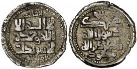 Gaznávidas del Afganistán. Nasir al-Din Masaud. Dirhem. (S. Album 1621) (Mitch. W. of I. 777 sim). 3,51 g. Citando al califa al-Qaim. Márgenes recorta...