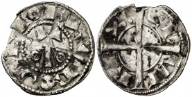 Alfons I (1162-1196). Barcelona. Diner. (Cru.V.S. 296) (Cru.C.G. 2100). 0,82 g. Cospel ligeramente faltado. Manchitas. (MBC-).
