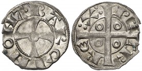 Pere I (1196-1213). Barcelona. Diner. (Cru.V.S. 300) (Cru.C.G. 2109). 0,85 g. Vellón muy rico. Escasa así. MBC+.