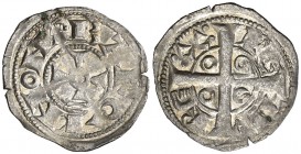 Pere I (1196-1213). Barcelona. Òbol. (Cru.V.S. 301) (Cru.C.G. 2110). 0,45 g. Parte de brillo original. MBC+.