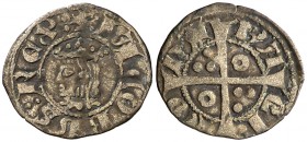 Jaume II (1291-1327). Barcelona. Òbol. (Cru.V.S. 345.1) (Cru.C.G. 2166a). 0,43 g. Letras A y U góticas. Escasa. MBC-.