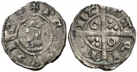 Pere III (1336-1387). Barcelona. Diner. (Cru.V.S. 416.3) (Cru.C.G. 2230b). 0,91 g. Letras A y V latinas. Levísimas oxidaciones. MBC.