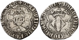 Martí I (1396-1410). València. Ral. (Cru.V.S. 527) (Cru.C.G. 2331c). 3,29 g. Ligeramente recortada. Rayitas. Exceso de metal en anverso. MBC-.
