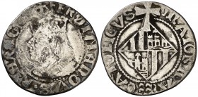 Ferran II (1479-1516). Mallorca. Ral. (Cru.V.S. 1180) (Cru.C.G. 3094 var) (Cal. 110). 2,07 g. N latina y gótica en anverso. A gótica en anverso, latin...