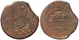 s/d. Felipe II. Eivissa. 1 dobler. (Cal. 699, de Felipe III) (Cru.C.G. 3707). 1,45 g. Rara. BC+/MBC-.