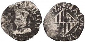 s/d. Felipe II. Mallorca. 1/2 ral. (Cal. 544, de Felipe III) (AN. 44, pág. 202-203, atribuido a Felipe IV)(Cru.C.G. 4256). 0,85 g. Busto a izquierda. ...