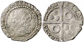 159(...). Felipe II. Barcelona. 1 croat. (Cal. tipo 379). 2,98 g. Cru.C.G. sólo cita esta terminación de anverso para el año 1596 y con distinto cuart...