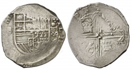 1589. Felipe II. Sevilla. . 4 reales. (Cal. 395 var). 13,80 g. Ex Colección Trastámara 26/05/2016, nº 511. Ex Áureo & Calicó 18/12/2007, nº 266. Muy r...