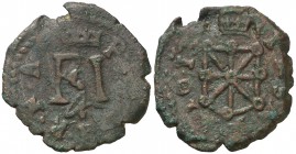 1613. Felipe III. Pamplona. 4 cornados. (Cal. 728 var, por configuración fecha). 3,15 g. Escudo sin P-A. Escasa. MBC-.