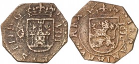 1616. Felipe III. Granada. 8 maravedís. (J.S. pág. 157). 5,29 g. Falsa de época. Según los autores no existen los 4 y 8 maravedís de esta ceca y rey a...