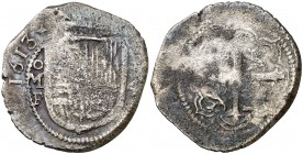 1613. Felipe III. México. 4 reales. (Cal. 233). 12,31 g. Posible realce con buril. Rara. BC+.