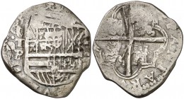 (1618-1621). Felipe III. Toledo. P/V. 4 reales. (Cal. tipo 97, no indica rectificación). 10,93 g. Rara. MBC-.