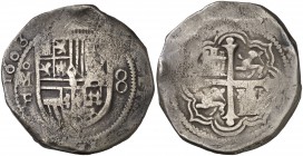 1603. Felipe III. México. F. 8 reales. 26,95 g. Fecha regrabada posteriormente. BC+.