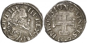 1620. Italia. Felipe III. Nápoles. FC/C. 1 carlino. (Vti. 216 var) (MIR. 211/1). 2,44 g. Escasa. MBC.