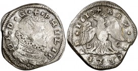 1610. Felipe III. Messina. DC. 4 taris. (Vti. 126) (MIR. 345/2). 10,41 g. Ex Áureo 29/10/1991, nº 2319. MBC-.