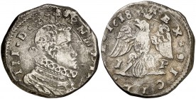 1618. Felipe III. Messina. IP. 4 taris. (Vti.141) (MIR. 345/14). 10,39 g. MBC-.