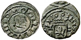1663. Felipe IV. Cuenca. C. 2 maravedís. (Cal. 1348) (J.S. M-219). 0,43 g. Una sola P en el nombre del rey. Reverso descentrado. Buen ejemplar. MBC+.