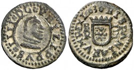 1663. Felipe IV. Burgos. R. 4 maravedís. (Cal. 1270) (J.S. M-33). 0,96 g. Atractiva. Escasa así. EBC-.