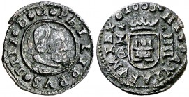 1663. Felipe IV. Cuenca. CA. 4 maravedís. (Cal. 1339) (J.S. M-214). 0,88 g. Las R en forma de H. Buen ejemplar. MBC+.