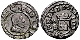 1663. Felipe IV. M (Madrid). S. 4 maravedís. (Cal. 1448) (J.S. M-454). 0,81 g. MBC/MBC+.