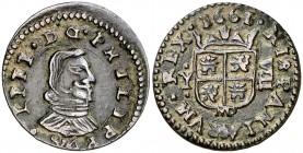 1661. Felipe IV. (Madrid). Y. 8 maravedís. (Cal. 1420) (J.S. M-300 var). 2,45 g. Orla lineal en anverso y reverso. MBC.