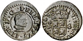 1663. Felipe IV. Sevilla. R. 8 maravedís. (Cal. 1583) (J.S. M-634). 2,04 g. Buen ejemplar. MBC+.