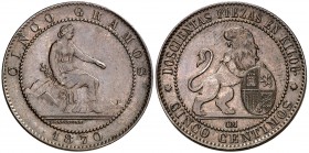 1870. Gobierno Provisional. Barcelona. OM. 5 céntimos. (Cal. 25). 4,46 g. MBC+.