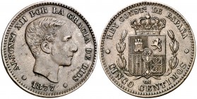 1877. Alfonso XII. Barcelona. . 5 céntimos. (Cal. 67). 4,90 g. MBC+.