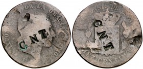 Alfonso XII. 10 céntimos. 9,12 g. Contramarca CNT en ambas caras. BC.