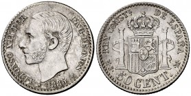 1885*-6. Alfonso XII. MSM. 50 céntimos. (Cal. 65). 2,51 g. Rayitas. MBC+.