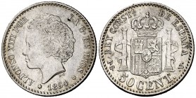 1894*94. Alfonso XIII. PGV. 50 céntimos. (Cal. 58). 2,45 g. MBC-/MBC+.