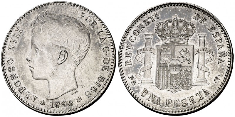 1896*1896. Alfonso XIII. PGV. 1 peseta. (Cal. 41). 5,05 g. Leves marquitas. EBC+...