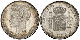 1896*1896. Alfonso XIII. PGV. 1 peseta. (Cal. 41). 5 g. Bella. Brillo original. EBC+.