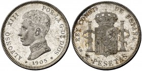 1905*1905. Alfonso XIII. SMV. 2 pesetas. (Cal. 34). 9,91 g. Brillo original. EBC+.