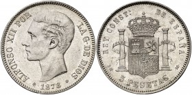 1878*1878. Alfonso XII. EMM. 5 pesetas. (Cal. 30). 24,99 g. Marquitas. Parte de brillo original. EBC-.