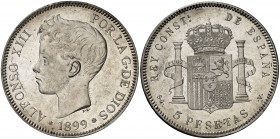 1899*1899. Alfonso XIII. SGV. 5 pesetas. (Cal. 28). 24,64 g. Golpecitos. MBC+.