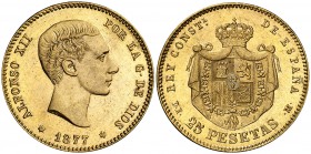 1877*1877. Alfonso XII. DEM. 25 pesetas. (Cal. 3). 8,07 g. Leves marquitas. EBC.