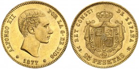 1877*1877. Alfonso XII. DEM. 25 pesetas. (Cal. 3). 8,03 g. EBC.