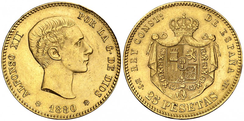 1880*1880. Alfonso XII. MSM. 25 pesetas. (Cal. 10). 8,04 g. Golpes en canto. (EB...
