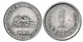 Barcelona. Comitè Econòmic de Canòdroms (C.I.E) Sindicat Indústria de l'Espectacle (S.I.E). 10 céntimos y 1 peseta. (AL. 1163 y 1165). Lote de 2 moned...