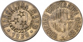 Barcelona. Sans. Sociedad Cooperativa obrera Modelo Siglo XX. 10 céntimos. (AL. 1719). 7,89 g. Contramarca U.C.B. Emision Guerra Civil. BC+.