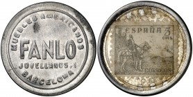Barcelona. Muebles Americanos Fanlo. 5 céntimos. 1,44 g. Chapa metálica con sello pegado. MBC.