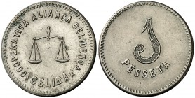 Gelida. Cooperativa Aliança Gelidenca. 5 (dos), 10, 50 céntimos, 1 y 5 pesetas. (AL. 2353 a 2357). Lote de 6 monedas, serie completa. AL. omite el 5 c...