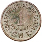 Pla de Cabra. Cooperativa CNT. 5 céntimos y 1 peseta. (T. 2131 y 2133). 2 monedas. Raras. BC/MBC.