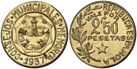 1937. Menorca. 5, 10, 25 céntimos 1 y 2'50 pesetas. (Cal. 12). Serie completa de 5 monedas. EBC-/EBC.
