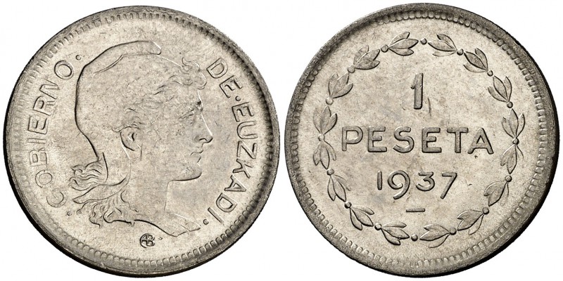 1937. Euzkadi. 1 y 2 pesetas. (Cal. 6). Lote de dos monedas. S/C.