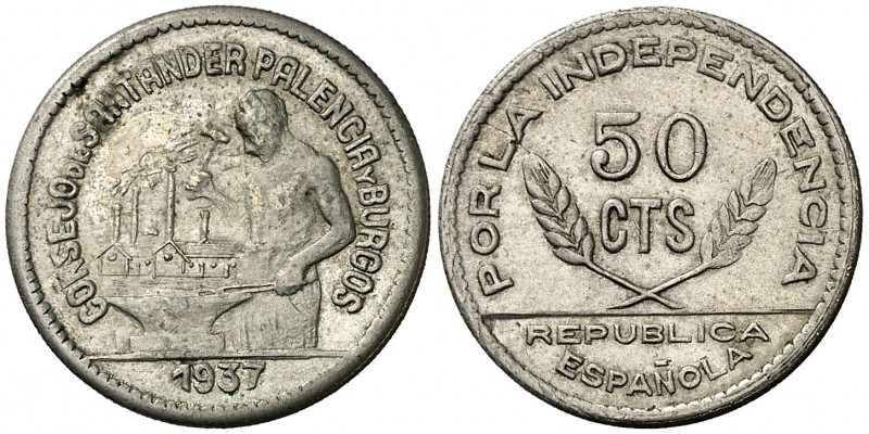 Santander, Palencia y Burgos. 50 céntimos (dos) y 1 peseta. (Cal. 16 y 17). Seri...