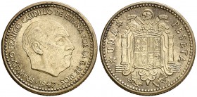 1947*1954. Estado Español. 1 peseta. (Cal. 82 var). 4 de la fecha algo distinto. EBC.