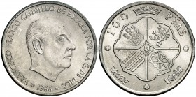 1966*1969. Estado Español. 100 pesetas. (Cal. 14). 19,03 g. 9 curvo. Escasa. EBC+.